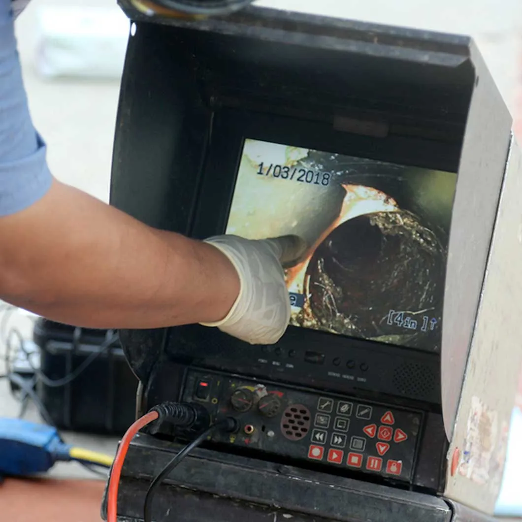Sewer camera inspection showing interior of residential sewer line